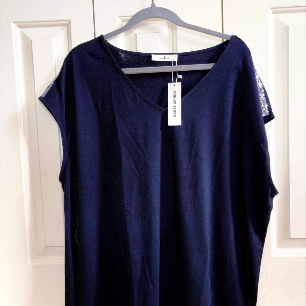 Navy Blouse with Silver Details